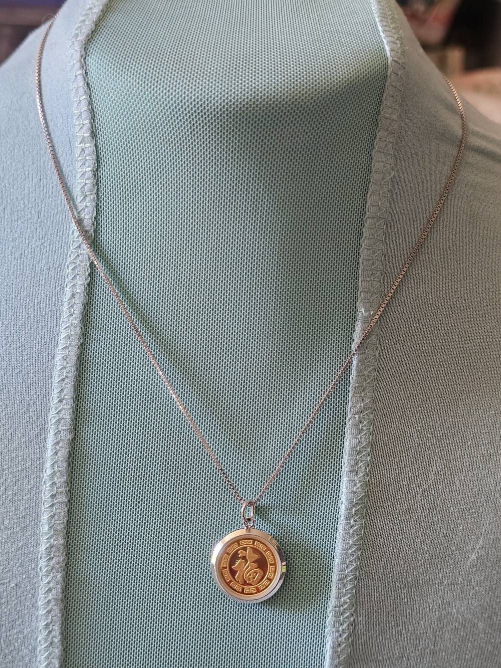 Gold Tone ,Silver Dragon Coin Pendant Necklace